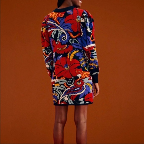 FARM Rio Red Blue Puff Sleeve Sheath Dress - Picture 6 of 8